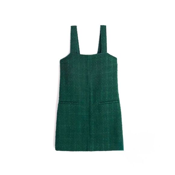 NEW Abercrombie & Fitch Tweed Mini Shift Dress size S Tall Emerald Green Sleevel - Picture 1 of 9